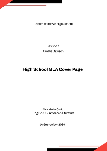Free High School MLA Cover Page Template to Edit Online