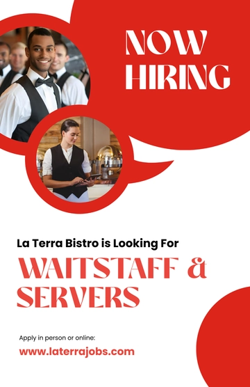 Free Waitstaff Job Recruitment Poster Template to Edit Online