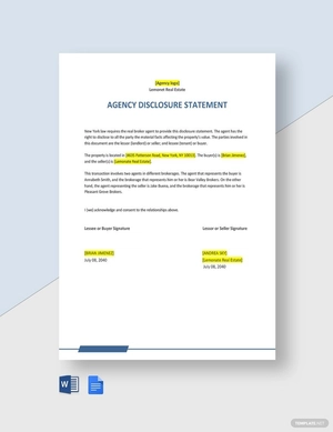 Agency Disclosure Statement Template