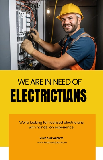 Free Electrician Hiring Recruitment  Poster Template to Edit Online