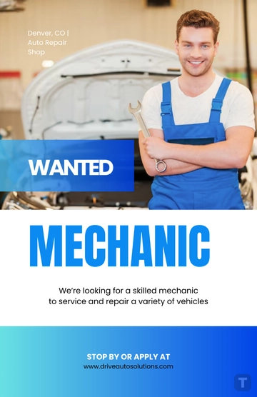 Free Mechanic Recruitment Poster Template to Edit Online