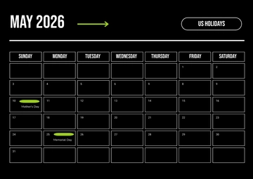 Free May 2026 US Calendar Template to Edit Online