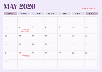 Free May 2026 UK Calendar Template to Edit Online