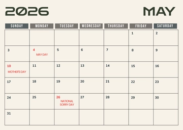 Free May 2026 Australia Calendar Template to Edit Online