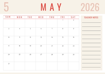Free May 2026 Calendar for Teachers Template to Edit Online