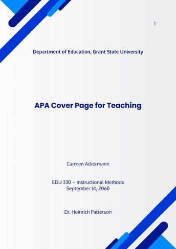Free APA Cover Page for Teaching Template to Edit Online
