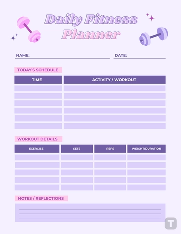 Free Daily Fitness Planner Template Printable to Edit Online