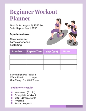 Free Beginner Workout Planner Template to Edit Online