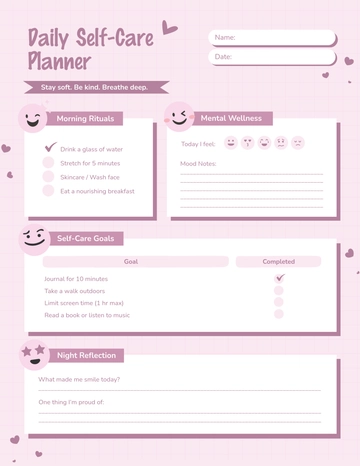 Free Cute Pastel  Daily Self-Care Planner Template to Edit Online