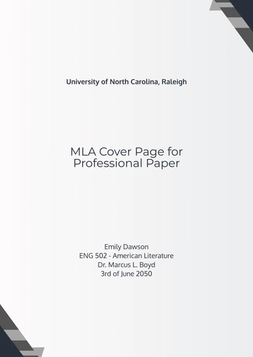 Free MLA Cover Page for Professional Paper Template to Edit Online