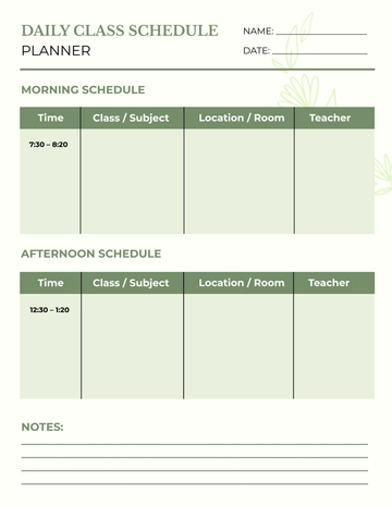Free Daily Class Schedule Planner Template to Edit Online