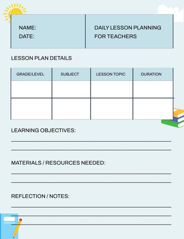 Free Daily Lesson Planning Template for Teachers to Edit Online