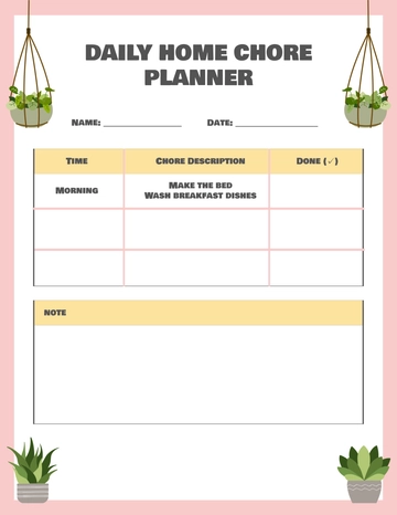 Free Daily Home Chore Planner Template to Edit Online