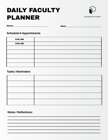 Free Minimalist Line Design Daily Faculty Planner Template to Edit Online