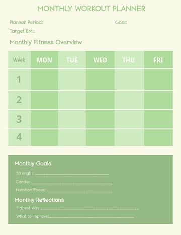 Free Monthly Workout Planner Template to Edit Online