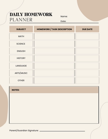 Free Daily Homework Planner Template to Edit Online