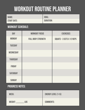 Free Workout Routine Planner Template to Edit Online