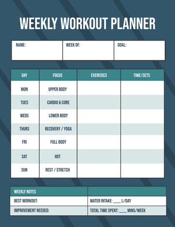 Free Weekly Workout Planner Template to Edit Online