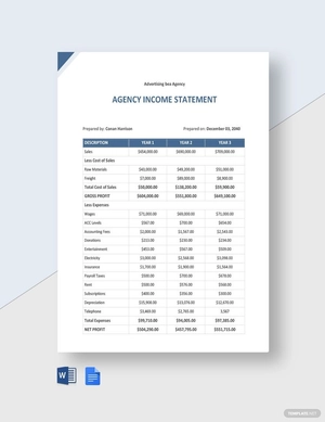 Agency Income Statement Template