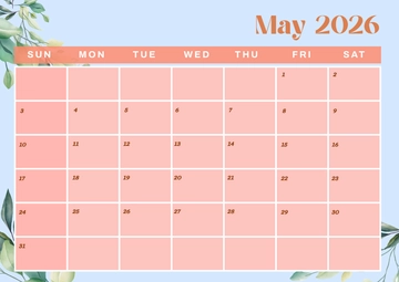 Free May 2026 Calendar Floral Design Template to Edit Online