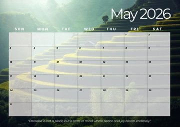 Free Paradise May 2026 Calendar Template to Edit Online