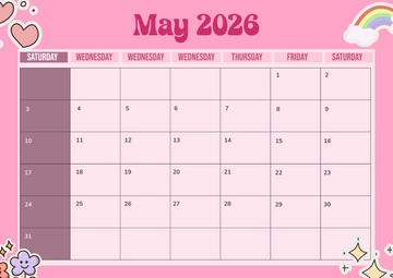 Free Pink May 2026 Mini Calendar Template to Edit Online