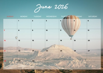 Free Landscape June 2026 Calendar Template to Edit Online