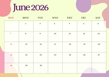 Free Abstract June 2026 Calendar Template to Edit Online