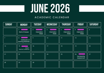 Free Blank June 2026 Academic Calendar Template to Edit Online