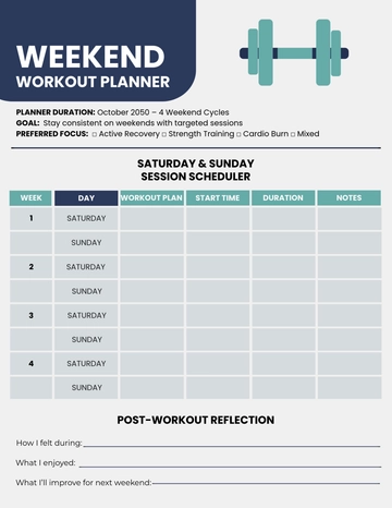 Free Weekend Printable Workout Planner Template to Edit Online