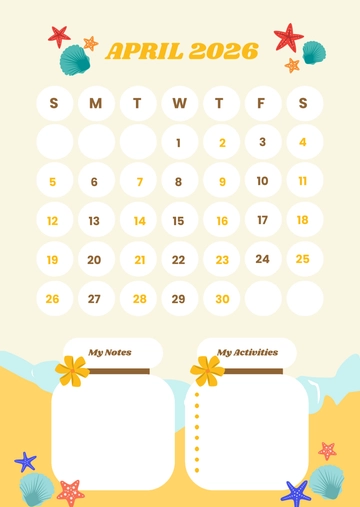 Free Yellow April 2026 Calendar for Kids Template to Edit Online