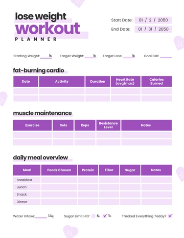 Free Lose Weight Workout Planner Template to Edit Online
