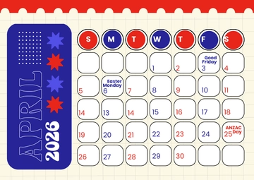 Free April 2026 Australia Calendar Template to Edit Online