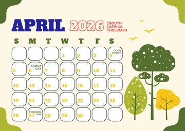 Free April 2026 South Africa Calendar Template to Edit Online