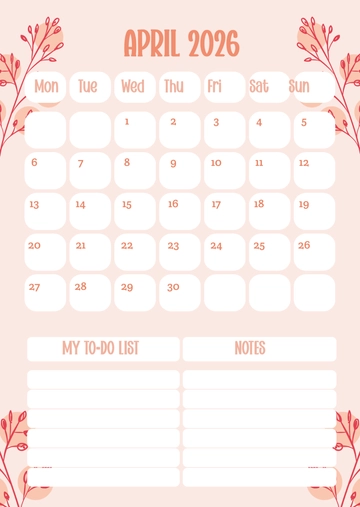Free Personal April 2026 Calendar Template to Edit Online