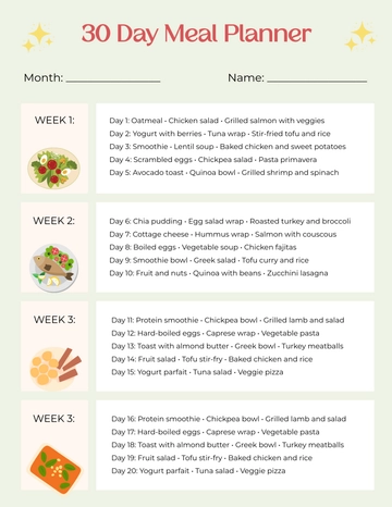 Free 30 Day Meal Planner Template to Edit Online