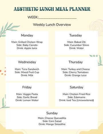 Free Aesthetic Lunch Meal Planner Template to Edit Online