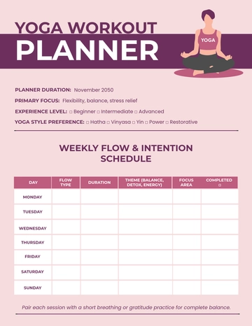 Free Yoga Workout Planner Design Template to Edit Online