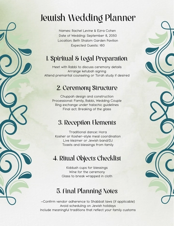 Free Jewish Wedding Planner Template to Edit Online