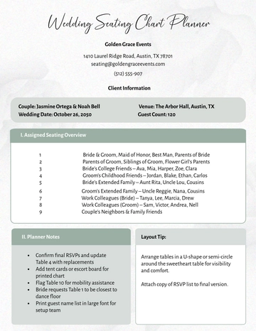 Free Wedding Seating Chart Planner Template to Edit Online