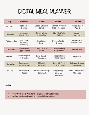 Free Digital Meal Planner Template to Edit Online