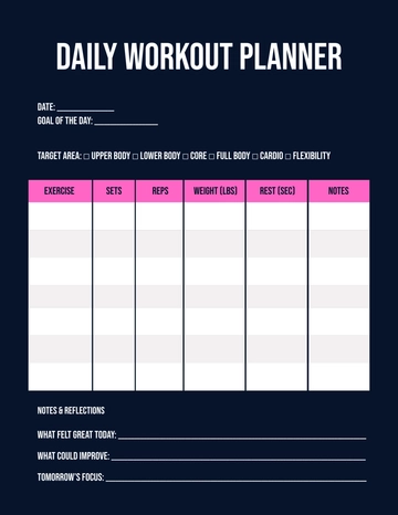 Free Daily Workout Planner Template to Edit Online