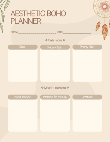 Free Aesthetic Boho Planner Template to Edit Online