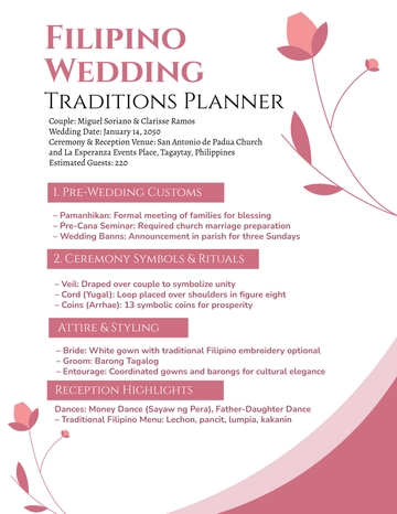 Free Filipino Wedding Traditions Planner Template to Edit Online