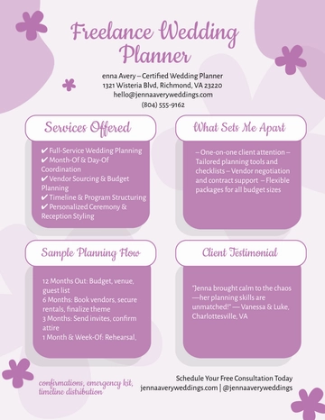 Free Freelance Wedding Planner Template to Edit Online