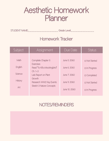Free Aesthetic Homework Planner Template to Edit Online