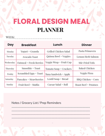 Free Floral Design Meal Planner Template to Edit Online
