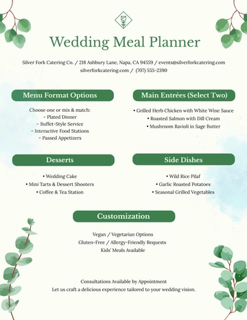 Free Wedding Modern Meal Planner Template to Edit Online