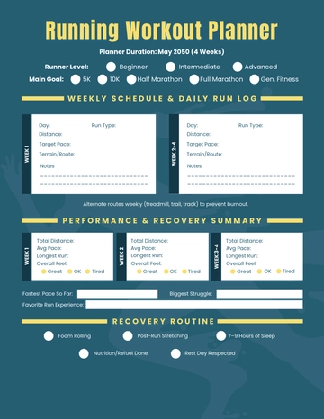 Free Running Workout Planner Template to Edit Online