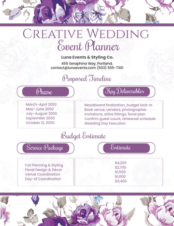 Free Wedding Creative Event Planner Template to Edit Online